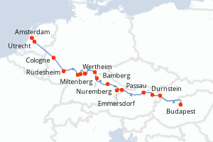 carte itinéraire croisière Danube 14 jours au départ du port de Amsterdam