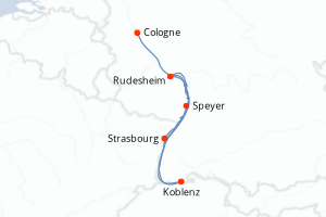 Carte de l'itinéraire de croisière Strasbourg-Cologne d'une durée de 4 jours
