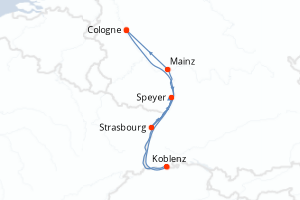 Carte de l'itinéraire de croisière Cologne-Cologne d'une durée de 6 jours