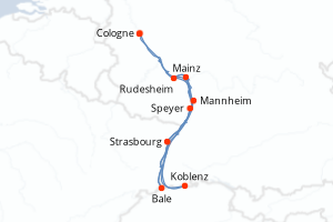 Carte de l'itinéraire de croisière Cologne-Cologne d'une durée de 7 jours