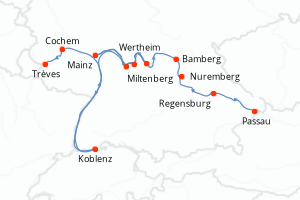 carte itinéraire croisière Danube 8 jours au départ du port de Trèves