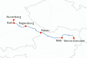 carte itinéraire croisière Danube 6 jours au départ du port de Vienne (Danube)