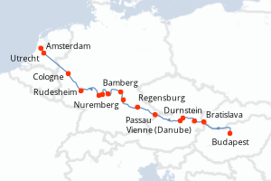 carte itinéraire croisière Europe du Nord 14 jours au départ du port de Budapest
