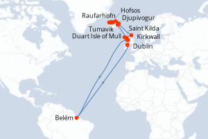 carte itinéraire croisière Europe du Nord 14 jours au départ du port de Dublin