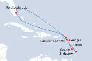 Carte de l'itinéraire de croisière Fort Lauderdale-Fort Lauderdale d'une durée de 11 jours