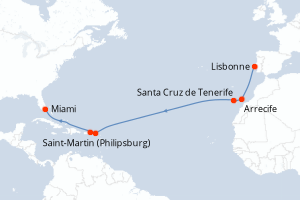 carte itinéraire croisière Caraïbes Bahamas 15 jours au départ du port de Lisbonne