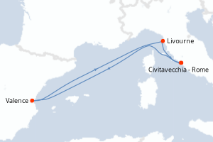 carte itinéraire croisière Méditerranée 5 jours au départ du port de Civitavecchia - Rome