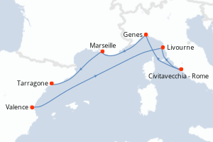 carte itinéraire croisière Méditerranée 6 jours au départ du port de Valence