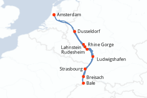 Carte de l'itinéraire de croisière Amsterdam-Amsterdam d'une durée de 7 jours
