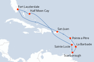 carte itinéraire croisière Caraïbes Bahamas 12 jours au départ du port de Fort Lauderdale
