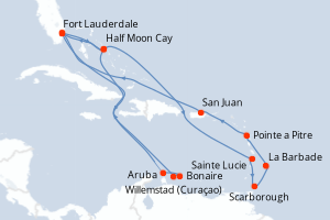 carte itinéraire croisière Caraïbes Bahamas 21 jours au départ du port de Fort Lauderdale