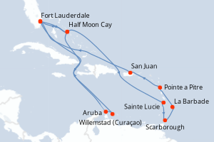 carte itinéraire croisière Caraïbes Bahamas 21 jours au départ du port de Fort Lauderdale