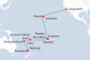 carte itinéraire croisière Australie Nouvelle Zélande 34 jours au départ du port de Long beach