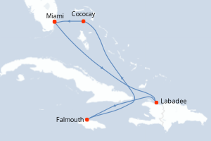 carte itinéraire croisière Caraïbes Bahamas 6 jours au départ du port de Miami