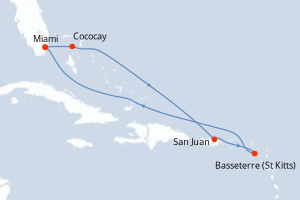 carte itinéraire croisière Caraïbes Bahamas 7 jours au départ du port de Miami