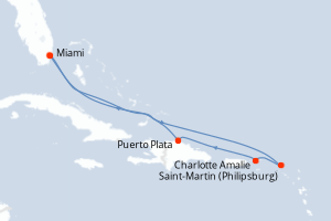 carte itinéraire croisière Caraïbes Bahamas 7 jours au départ du port de Miami