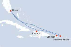 carte itinéraire croisière Caraïbes Bahamas 7 jours au départ du port de Miami