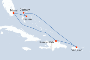 carte itinéraire croisière Caraïbes Bahamas 7 jours au départ du port de Miami