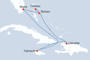 carte itinéraire croisière Caraïbes Bahamas 7 jours au départ du port de Miami