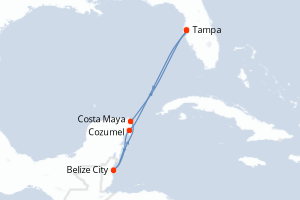 carte itinéraire croisière Caraïbes Mexique 6 jours au départ du port de Tampa