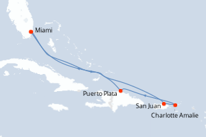 carte itinéraire croisière Caraïbes Bahamas 7 jours au départ du port de Miami