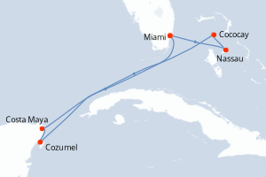 carte itinéraire croisière Caraïbes Bahamas 7 jours au départ du port de Miami