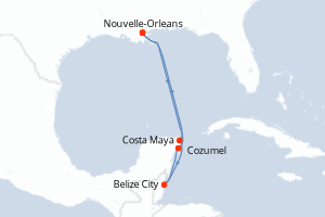 Carte de l'itinéraire de croisière Nouvelle-Orleans-Nouvelle-Orleans d'une durée de 6 jours