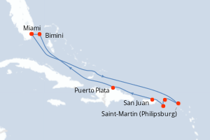 carte itinéraire croisière Caraïbes Bahamas 10 jours au départ du port de Miami