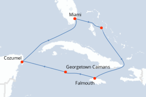 carte itinéraire croisière Caraïbes Bahamas 7 jours au départ du port de Miami