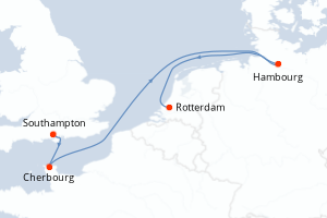 carte itinéraire croisière Europe du Nord 5 jours au départ du port de Southampton