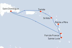 Carte de l'itinéraire de croisière Fort de France-Fort de France d'une durée de 7 jours