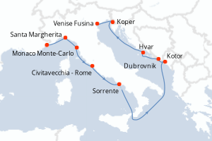 carte itinéraire croisière Méditerranée 11 jours au départ du port de Monaco Monte-Carlo