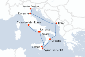 carte itinéraire croisière Sicile 11 jours au départ du port de Civitavecchia - Rome