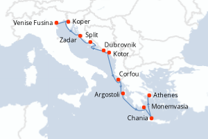carte itinéraire croisière Méditerranée 10 jours au départ du port de Venise Fusina