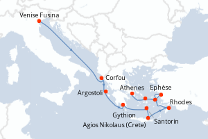 carte itinéraire croisière Méditerranée 11 jours au départ du port de Venise Fusina