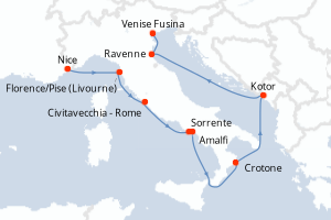 carte itinéraire croisière Méditerranée 10 jours au départ du port de Nice