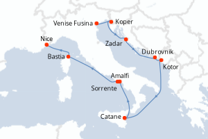carte itinéraire croisière Sicile 10 jours au départ du port de Venise Fusina
