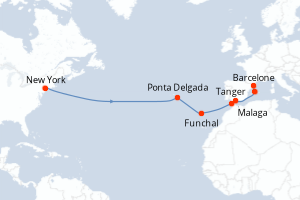 carte itinéraire croisière Transatlantique 14 jours au départ du port de New York