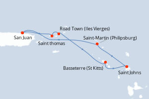 carte itinéraire croisière Caraïbes Bahamas 7 jours au départ du port de San Juan