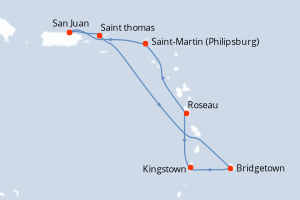 carte itinéraire croisière Caraïbes Bahamas 8 jours au départ du port de San Juan