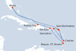 carte itinéraire croisière Caraïbes Bahamas 11 jours au départ du port de Miami