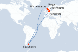 carte itinéraire croisière Europe du Nord 8 jours au départ du port de Copenhague