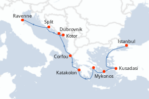 carte itinéraire croisière Méditerranée 9 jours au départ du port de Istanbul