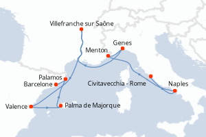 carte itinéraire croisière Méditerranée 10 jours au départ du port de Civitavecchia - Rome