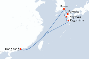 Carte de l'itinéraire de croisière Hong Kong-Hong Kong d'une durée de 9 jours
