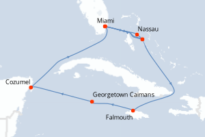 carte itinéraire croisière Caraïbes Bahamas 11 jours au départ du port de Miami