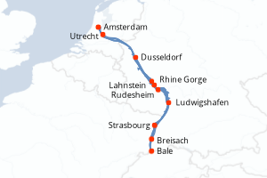 Carte de l'itinéraire de croisière Amsterdam-Amsterdam d'une durée de 7 jours