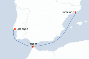 carte itinéraire croisière Atlantique 4 jours au départ du port de Barcelone