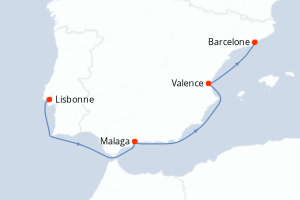 carte itinéraire croisière Méditerranée 5 jours au départ du port de Lisbonne