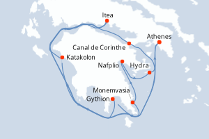 carte itinéraire croisière Méditerranée 7 jours au départ du port de Le Piree - Athenes